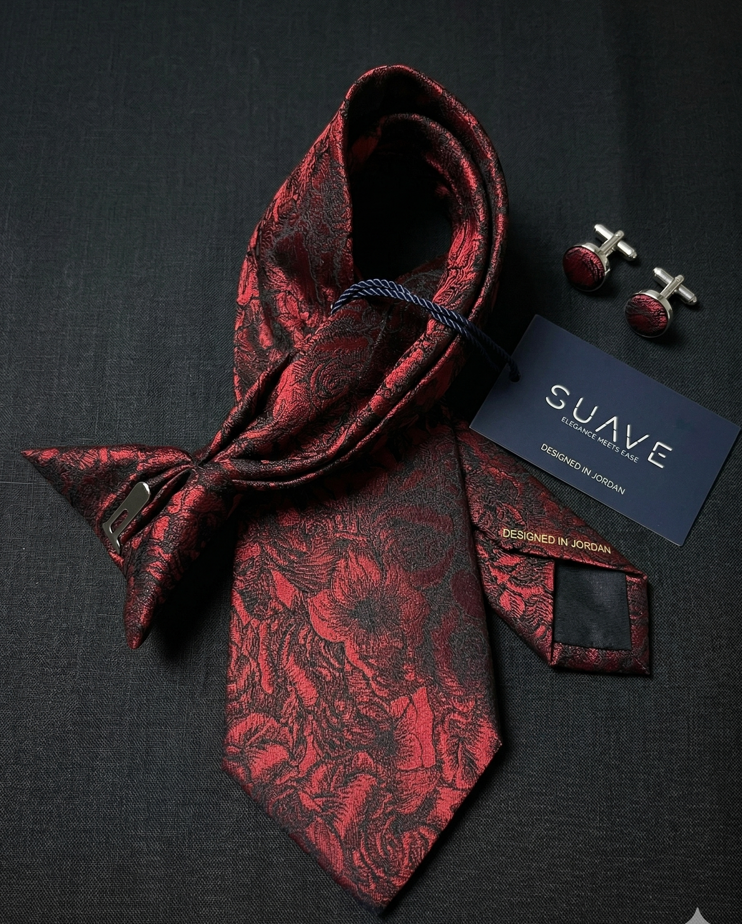 Luxury Wodven Silk Tie - Floral Burgundy