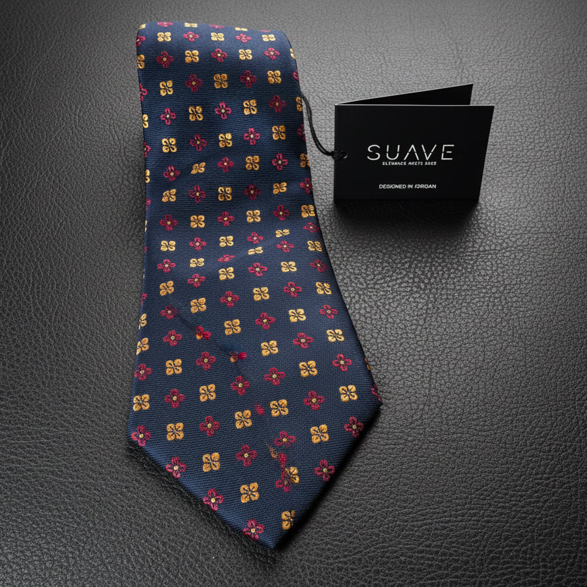 Standard MultiColor - Navy Blue with Geometric  Red/orange