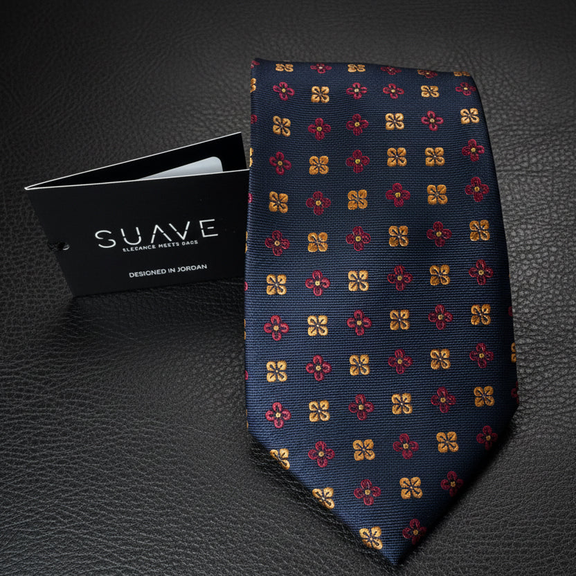 Standard MultiColor - Navy Blue with Geometric  Red/orange