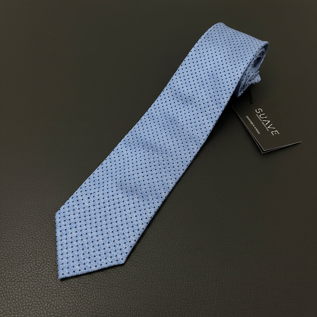 Light Blue with navy / white dots