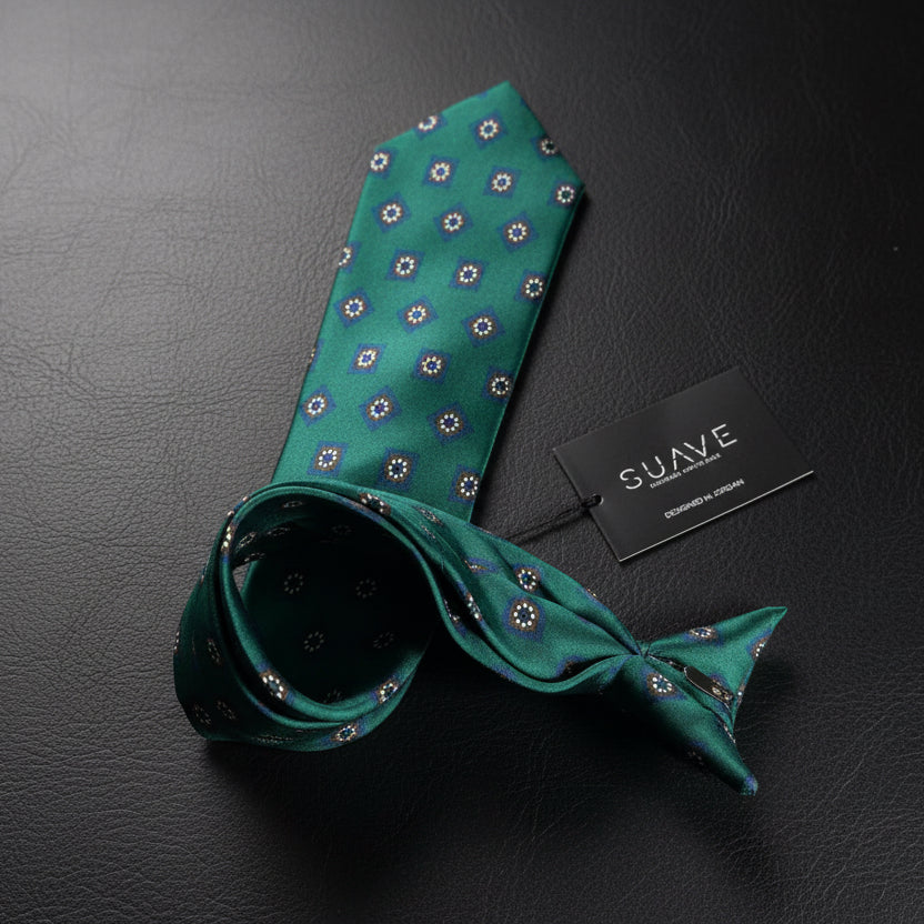 Premium Printed Silk - emerald squares