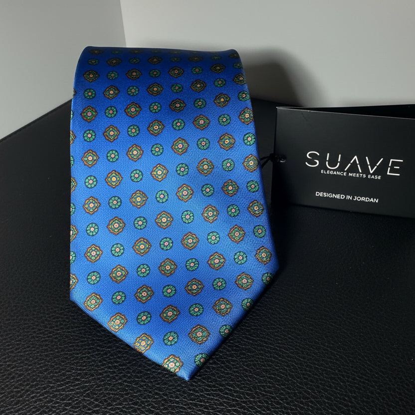 Premium Printed Silk - Sapphire Medallion