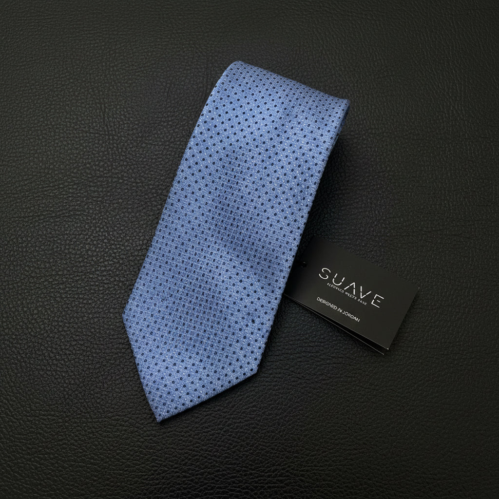 Light Blue with navy / white dots