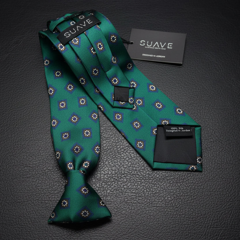Premium Printed Silk - emerald squares
