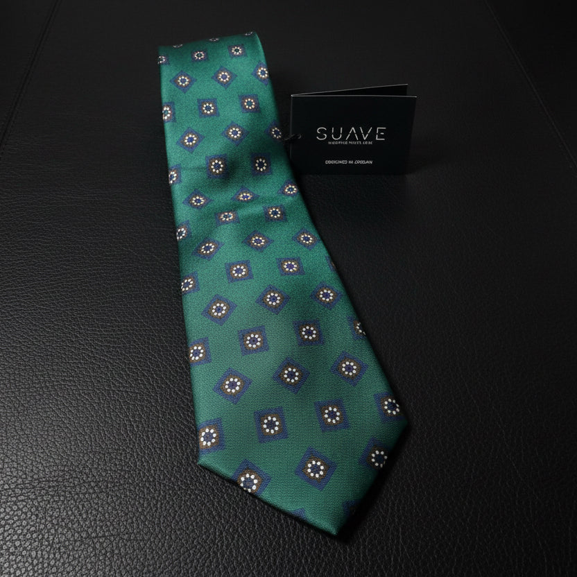 Premium Printed Silk - emerald squares