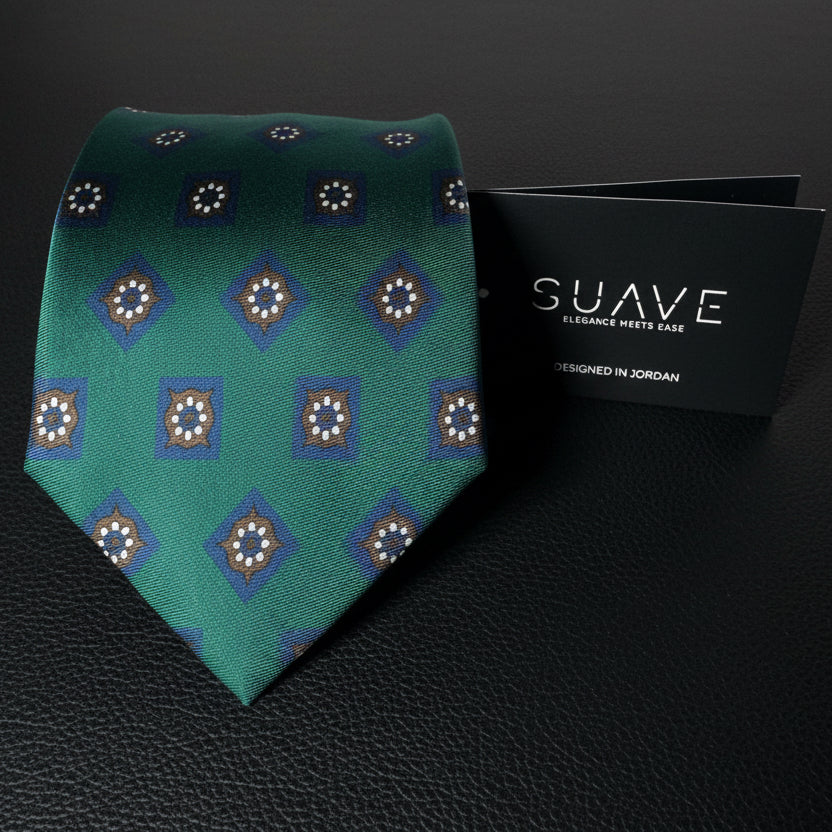 Premium Printed Silk - emerald squares
