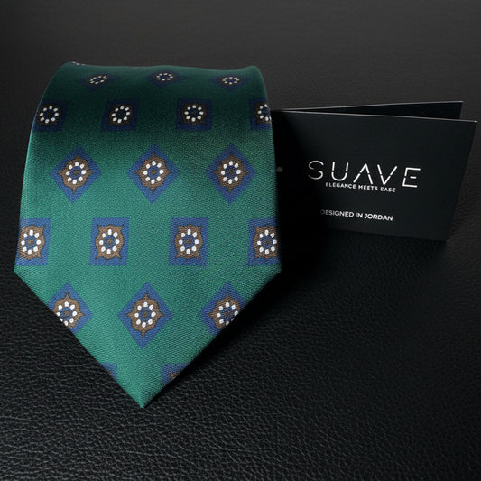 Premium Printed Silk - emerald squares