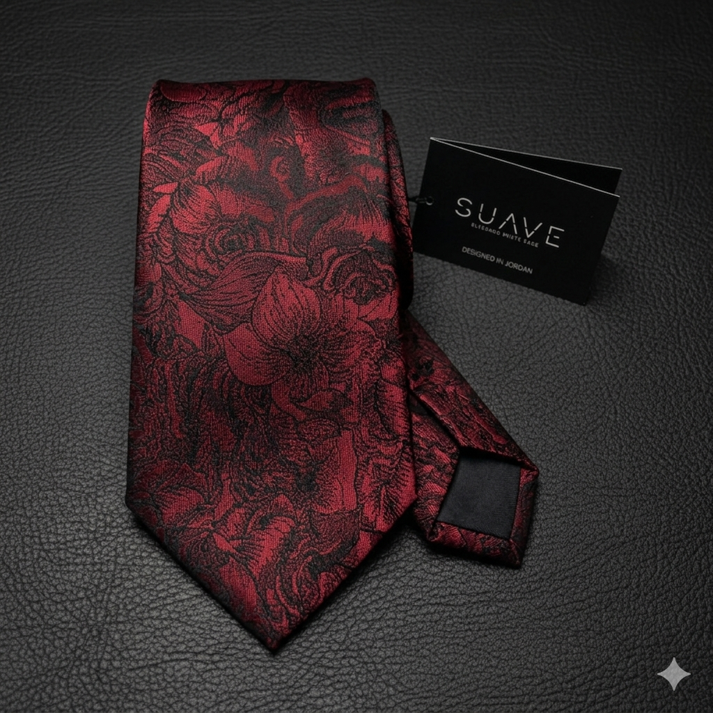 Luxury Wodven Silk Tie - Floral Burgundy