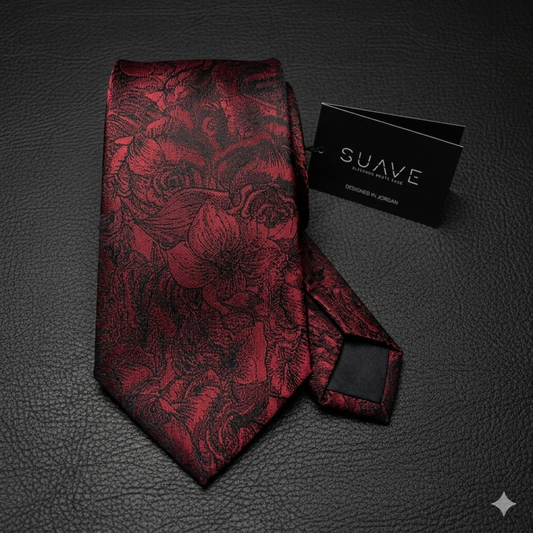 Luxury Wodven Silk Tie - Floral Burgundy
